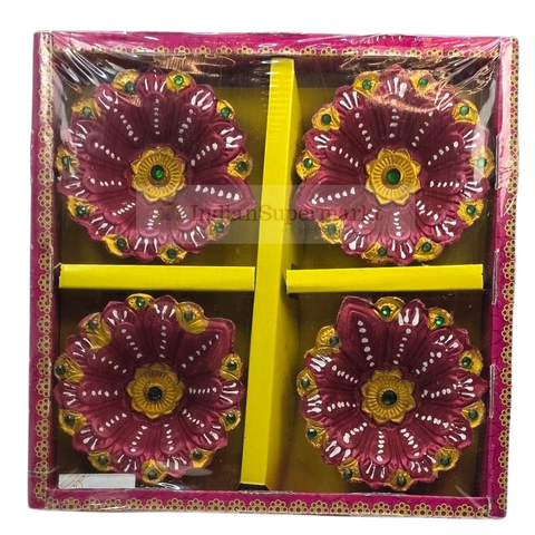 Clay Diya Set of Four - Flower Design