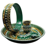 Karwachauth Thali Set with Diya on Channi - Green