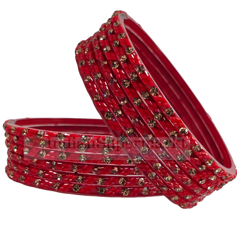 Fancy Glass  Bangles Red   6Pc