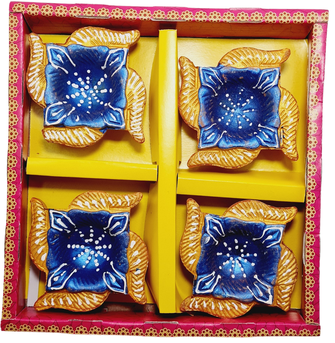 4 sided Clay Diya or Mitti Diya - Set of  4