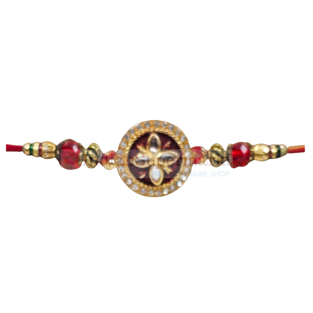 Desinger Kundan Red & Golden Rakhi Card