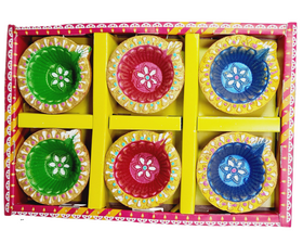 Clay Diya or  Mitti Diya Mix Colour - Set of 6