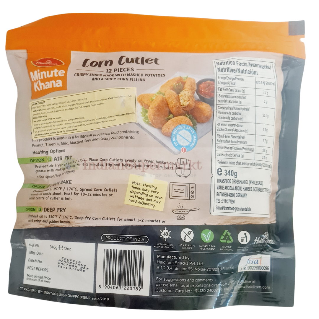 Haldiram Frozen Veg Corn Cutlet 340gm (Delivery in Berlin) - IndianSupermarkt