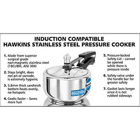 Hawkins StainlessSteel Pressure Cooker 2Litre  (Gas & Induction Compatible)(NO Refund ,Return or replacement)