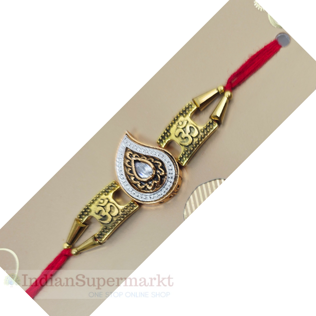 Desinger Om Golden Kundan Rakhi Card