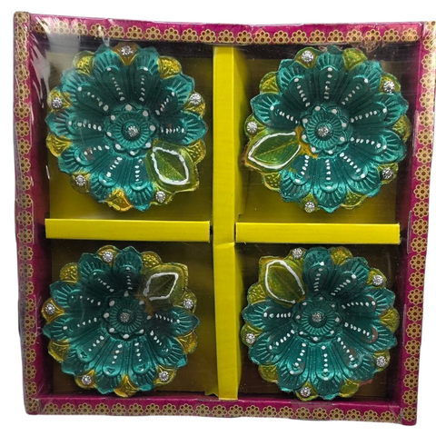 Clay Diya Set of Four - Flower Design