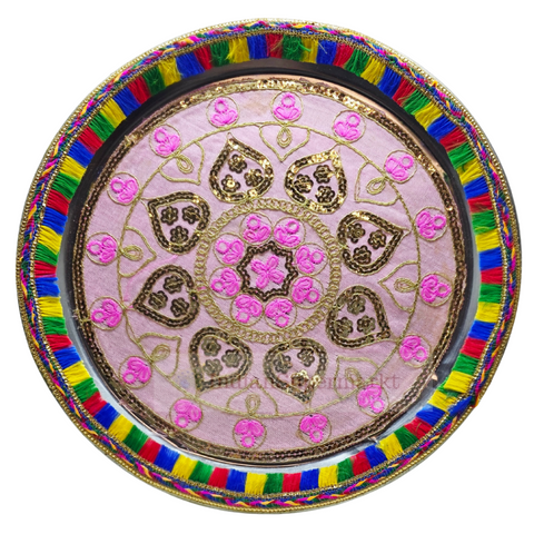 Pink Karwachauth Thali Zari work