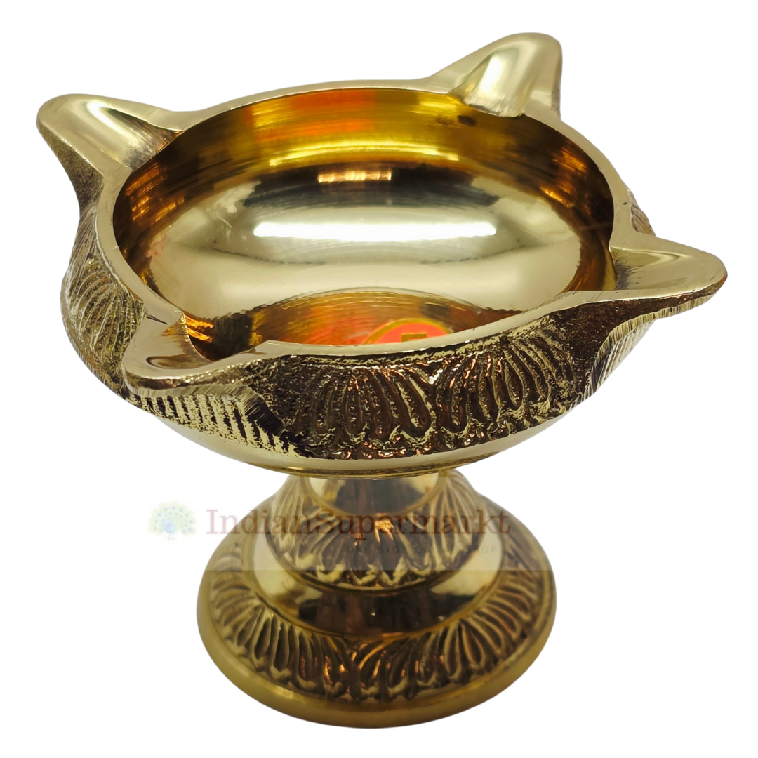 Brass Four Sided Kubar Diya with Stand