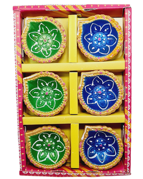 Clay Diya or  Mitti Diya Mix Colour - Set of 6