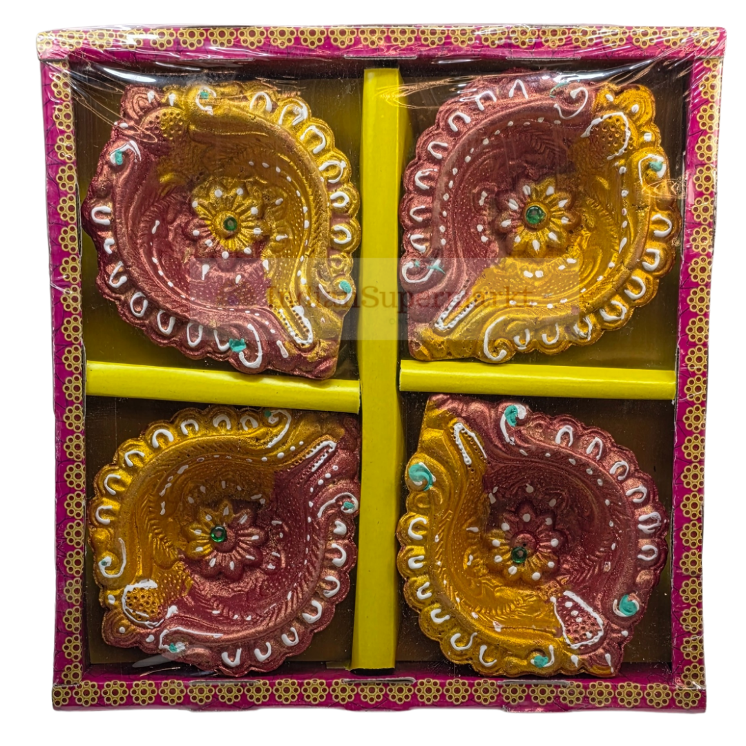 Clay Diya Set of Four - Flower Design