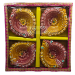 Clay Diya Set of Four - Flower Design