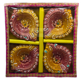 Clay Diya Set of Four - Flower Design