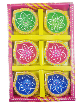 Clay Diya or  Mitti Diya Mix Colour - Set of 6