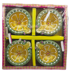 Random Design Clay Mitti Diya - Set of 4