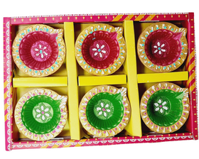 Clay Diya or  Mitti Diya Mix Colour - Set of 6