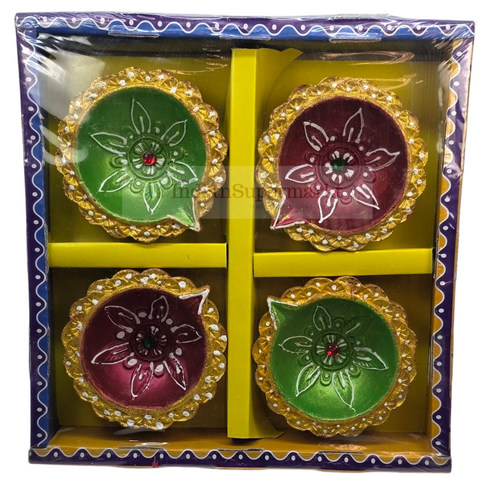 Clay Diya Set of Four - Flower Design