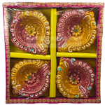 Clay Diya Set of Four - Flower Design