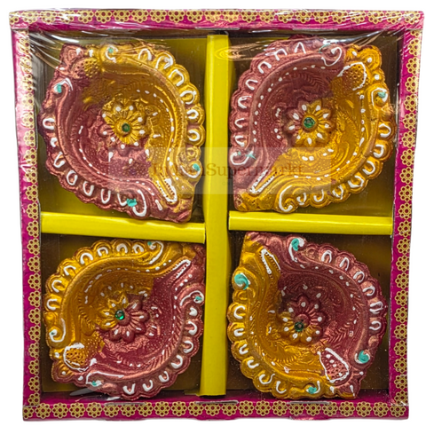 Clay Diya Set of Four - Flower Design
