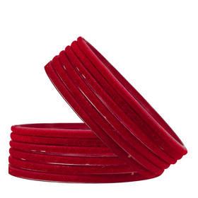 Glass Velvet Bangles  Red - 6Pc