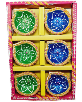Clay Diya or  Mitti Diya Mix Colour - Set of 6