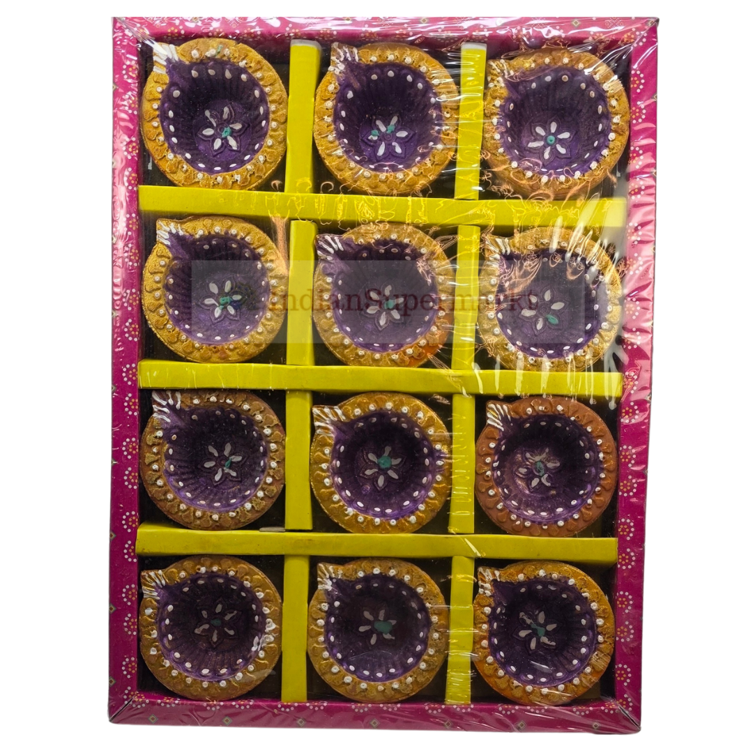 Random Design  Clay Diya or Mitti Diya - Pack of 12