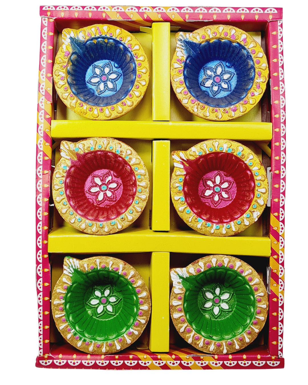 Clay Diya or  Mitti Diya Mix Colour - Set of 6