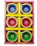 Clay Diya or  Mitti Diya Mix Colour - Set of 6