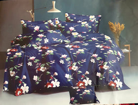 Doublebed Blue Bedsheet Cover Floral Design