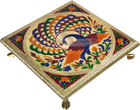 Wooden peacock Chowki or Aasan for God idols or any pooja - indiansupermarkt 