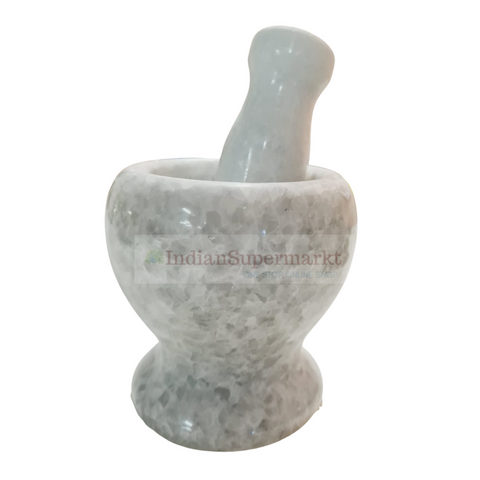 White Marble Mortar with Pestle - indiansupermarkt